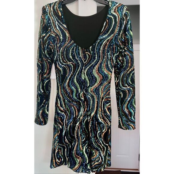 “Nathalia” Dress The Population Multi-color Sequin Cocktail Mini  Dress NWT - Picture 5 of 7